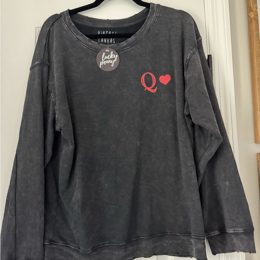 Gray Vintage Canvas Sweatshirt with Red Heart